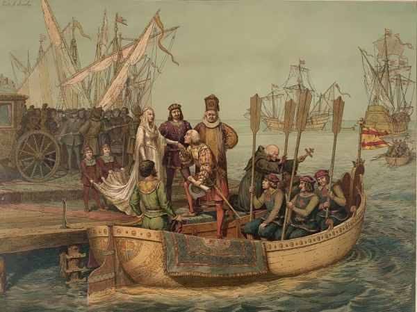 Cristóbal Colón en el inicio de uno de sus viajes.